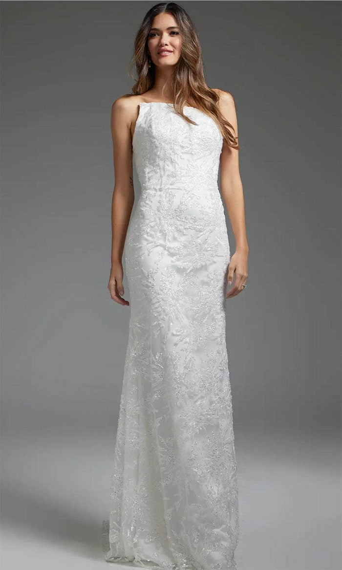 Jovani JB40608 - Allover Beaded Asymmetric Bridal Gown Bridal Dresses 00 / Off-White