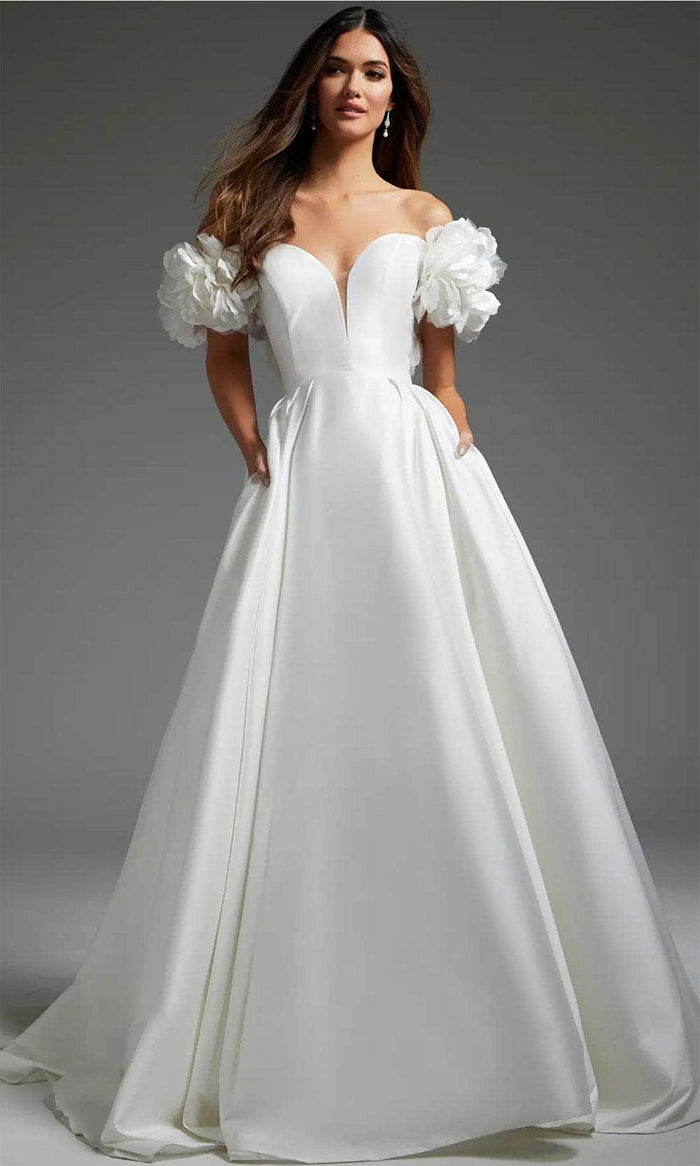 Jovani JB40795 - Off Shoulder Pleated A-Line Bridal Gown Bridal Dresses 00 / Off-White