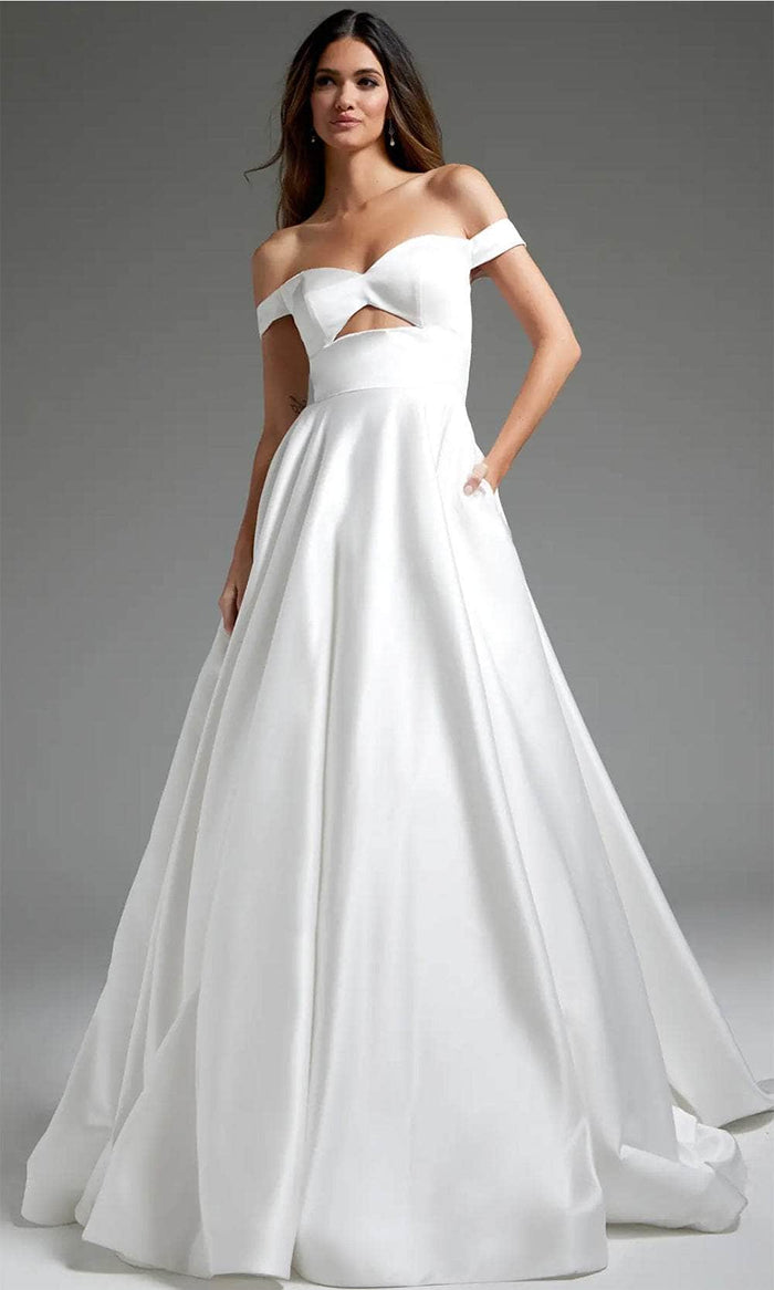 Jovani JB42626 - Off Shoulder Front Cutout Bridal Gown Bridal Dresses 00 / Off-White