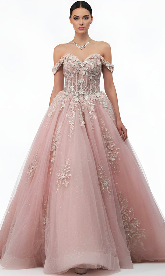 Jovani Q43434 - Off Shoulder Lace Applique Ballgown