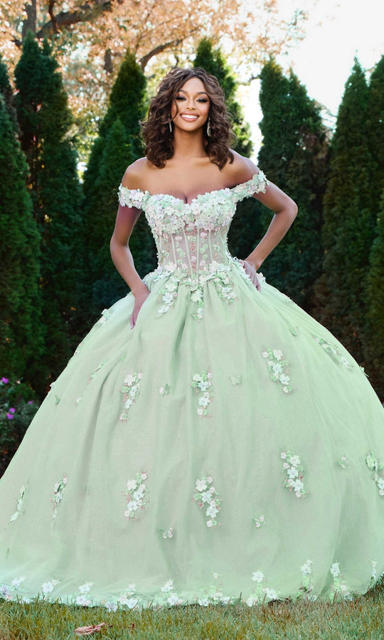 Jovani Q43811 - Floral Applique Illusion Corset Ballgown