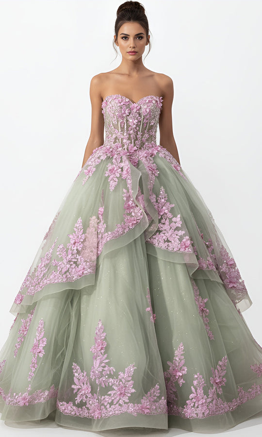 Jovani Q45685 - Layered Floral Embellished Ballgown