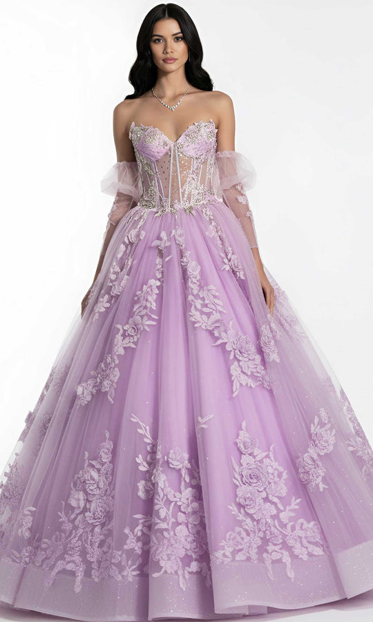Jovani Q46664 - Sheer Corset Floral Lace Ballgown