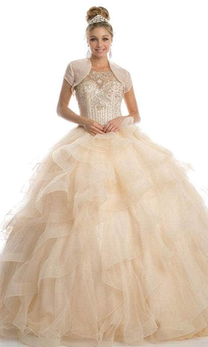 Juliet Dresses 1423 - Ruffled Beaded Scoop Quinceanera Gown Evening Dresses XS / Champagne