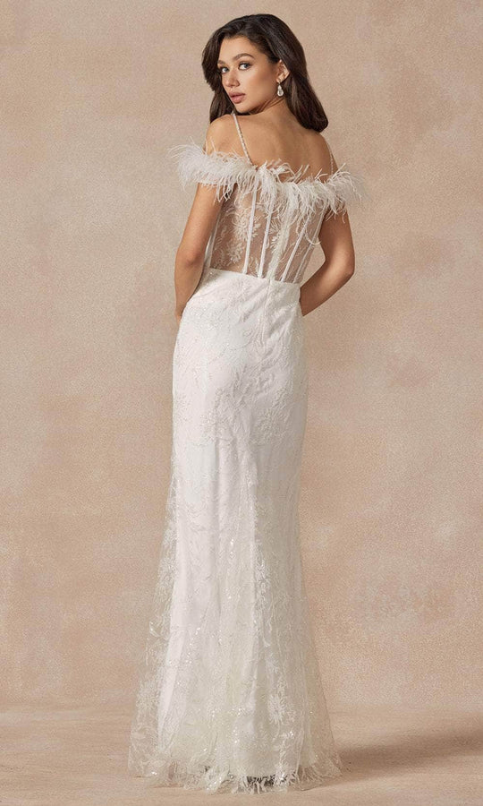 Juliet Dresses 2402W - Off Shoulder Glitter Bridal Gown with Slit