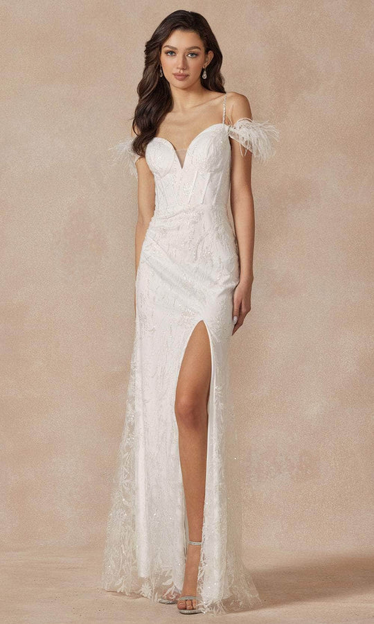 Juliet Dresses 2402W - Off Shoulder Glitter Bridal Gown with Slit