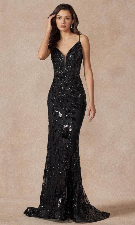 Juliet Dresses 2411 - Sequined Plunging Neckline Prom Gown