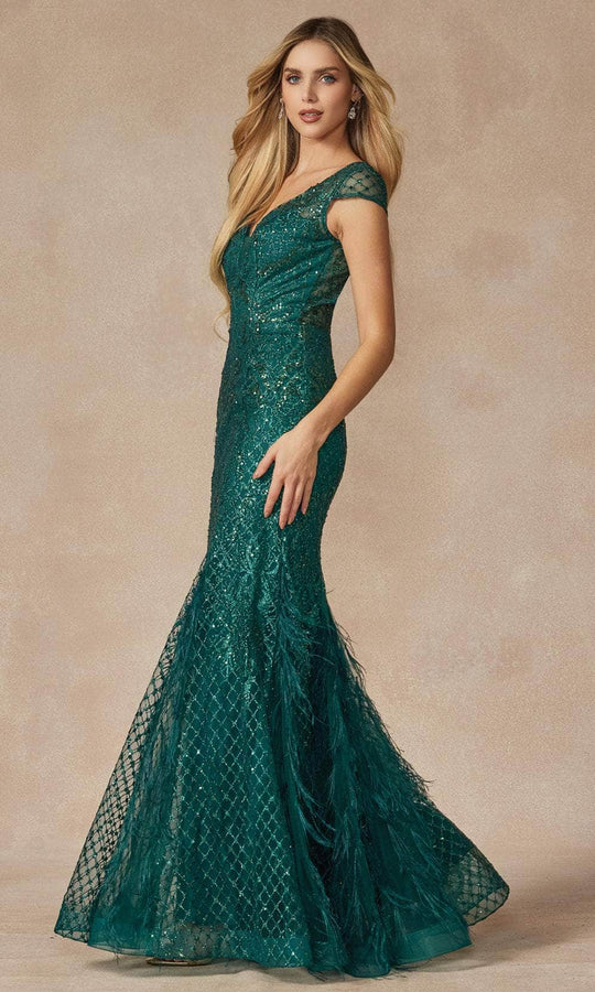 Juliet Dresses 286 - Sequin Feathered Mermaid Gown