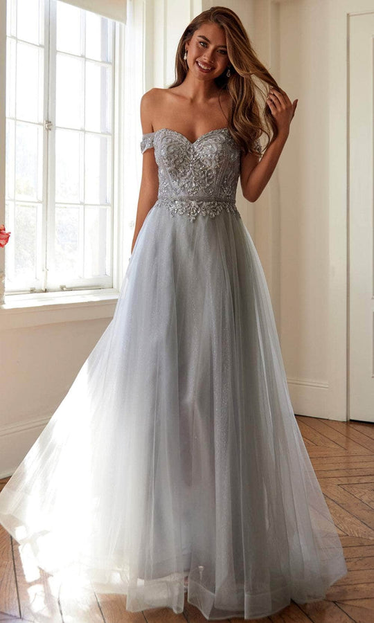 Juliet Dresses 287 - Off Shoulder Glitter Tulle Gown