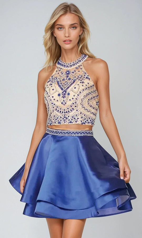 Juliet Dresses 777 - Beaded Halter Neck Short Dress