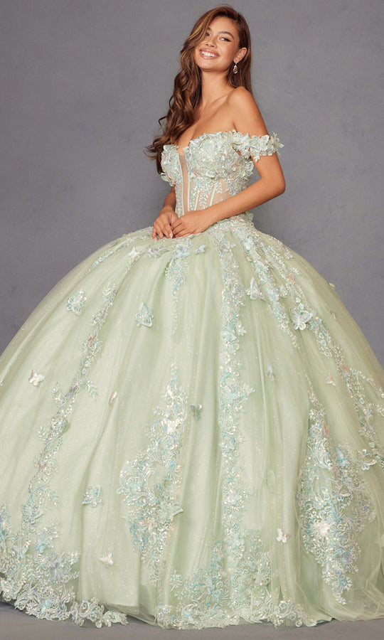 Juliet Dresses JT1485J - 3D Butterfly Applique Off Shoulder Ballgown
