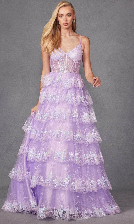 Juliet Dresses JT2454K - Sequin Lace Ruffle Skirt Prom Gown