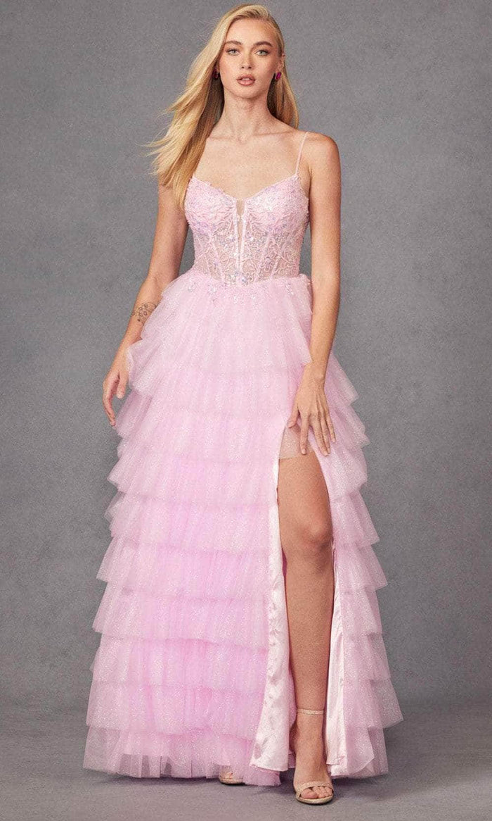 Juliet Dresses JT2458A - Embellished Illusion Corset Prom Gown Prom Dresses XS / Baby Pink