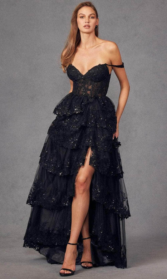 Juliet Dresses JT2463A - Sweetheart Sequin Appliqued Prom Gown Prom Dresses XS / Black