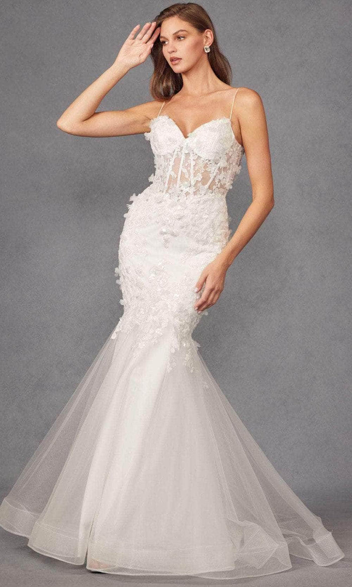 Juliet Dresses JT2469KW - 3D Floral Embroidered Wedding Dress Wedding Dresses XS / Off White
