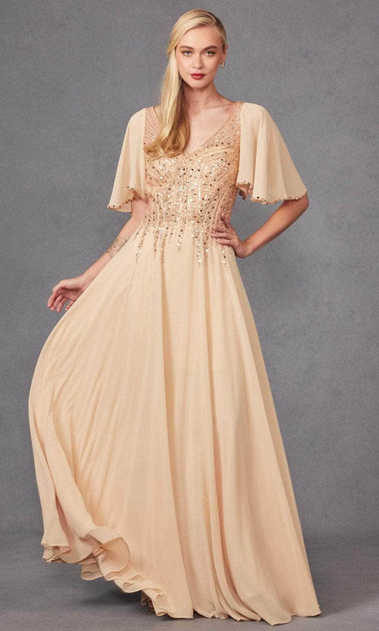 Juliet Dresses JTM14F - Flutter Sleeve Chiffon Prom Gown