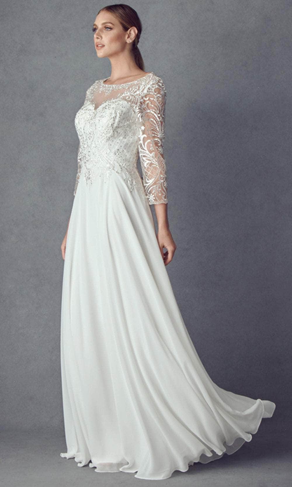 Chiffon Layered Long Sleeve Gown with Cascade Jacket Mulberry