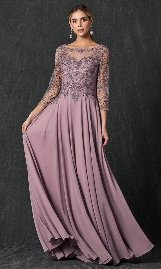 Juliet Dresses M11 - Sheer Lace Sleeve Chiffon Gown