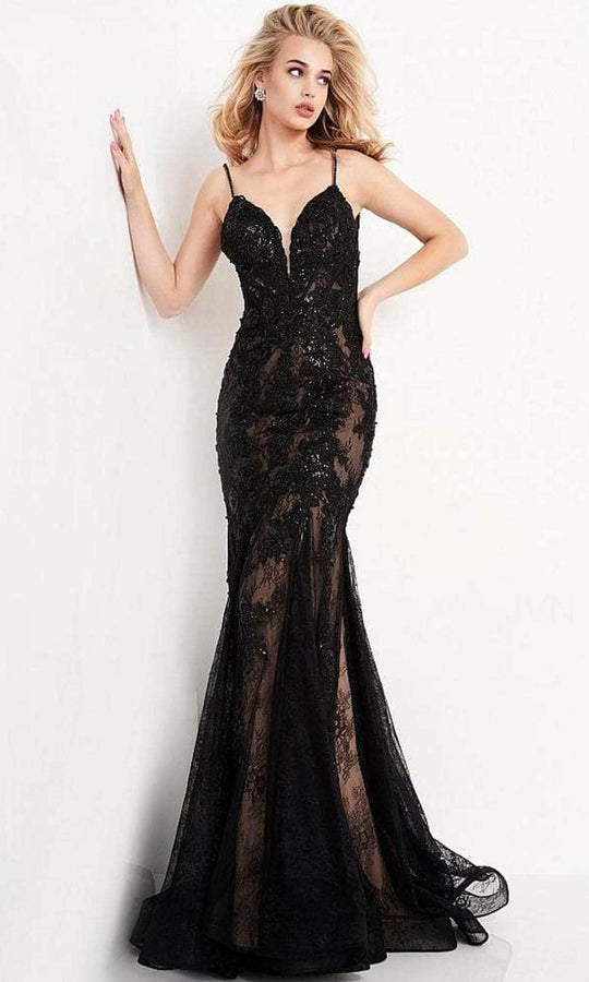 JVN by Jovani - JVN06475 Embellished Deep V Neck Trumpet Dress