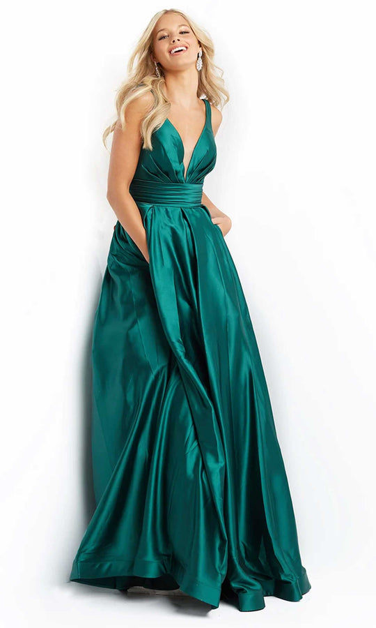 JVN by Jovani - JVN08419 Plunging Satin A-Line Gown
