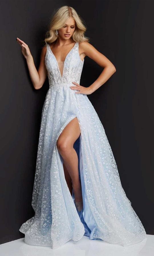 JVN by Jovani - JVN08421 Floral Slit A-line Plus Size Prom Gown