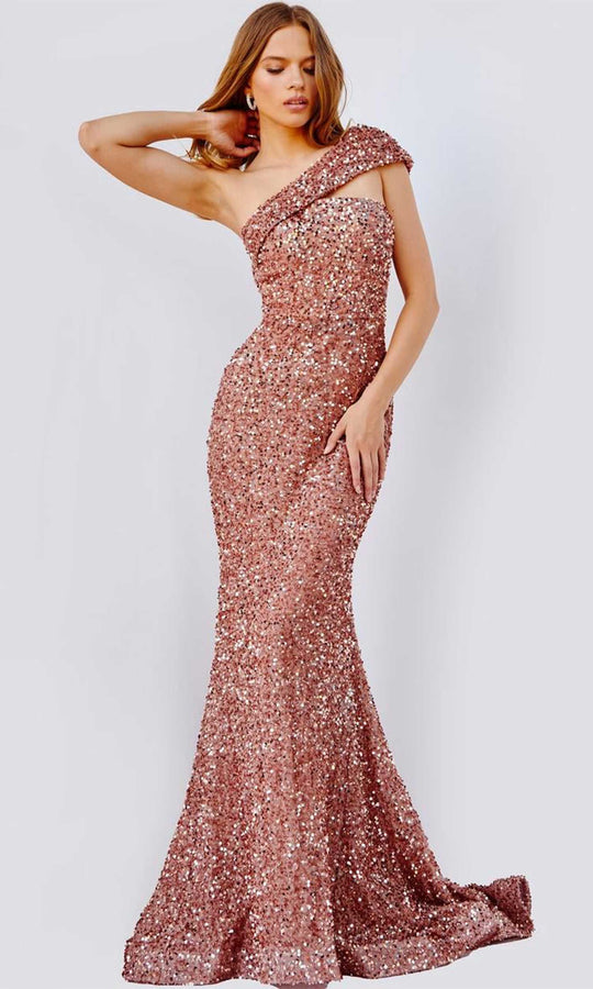 JVN by Jovani JVN23770 - Draped Shoulder Sequin Prom Dress