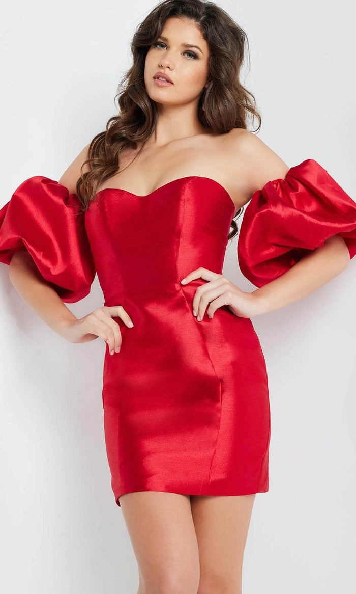 JVN By Jovani JVN36795 - Sweetheart Detachable Sleeve Cocktail Dress Special Occasion Dress 00 / Red