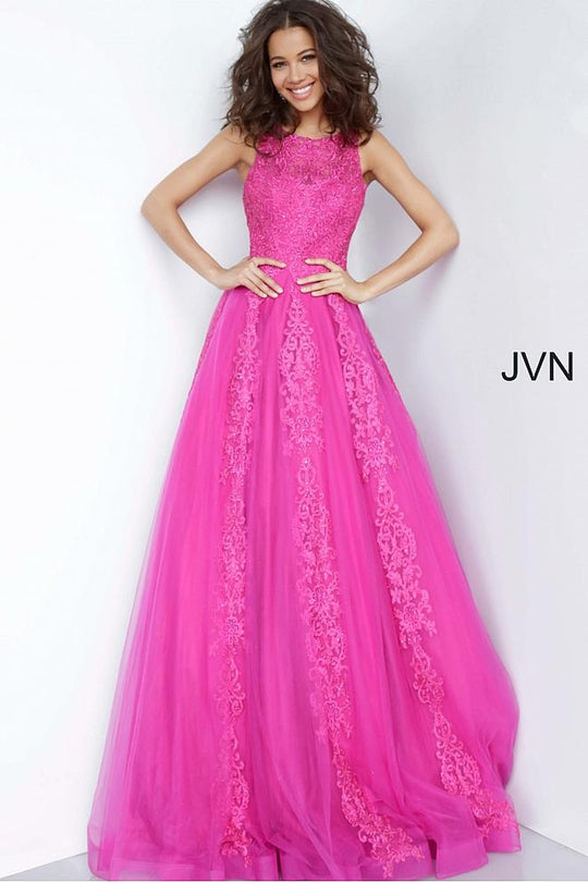 JVN by Jovani - JVN59046 Embellished Sleeveless Modest Prom Tulle Gown