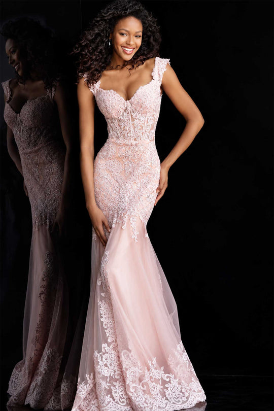 JVN by Jovani - JVN65688 Lace Embroidered Sweetheart Trumpet Dress