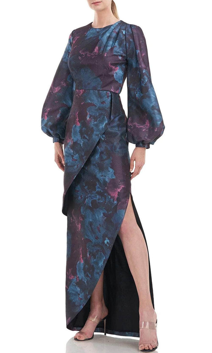 Kay Unger 5518784 - Long Sleeve Floral Long Dress Special Occasion Dress 4 / Deep Teal