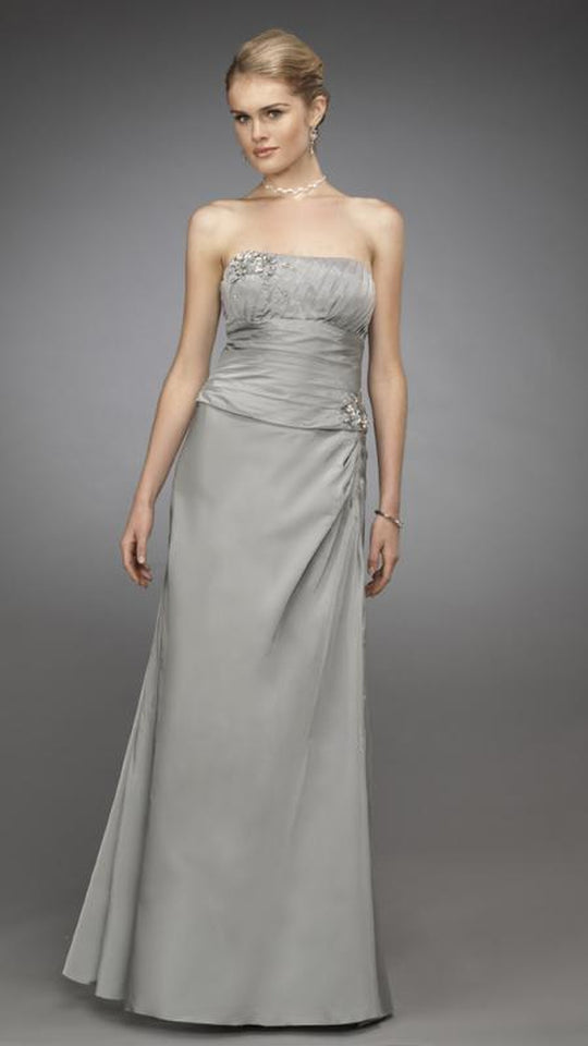 La Femme - 13672 Embellished Ruched Strapless Straight Neck A-line Dress