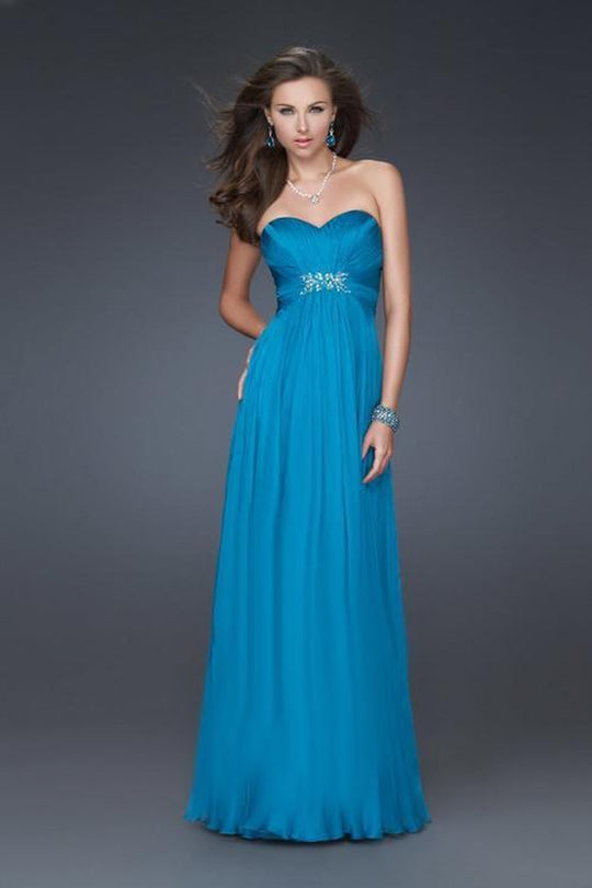 La Femme - 15951 Stylish Strapless A-line Dress with Glittering Adornment