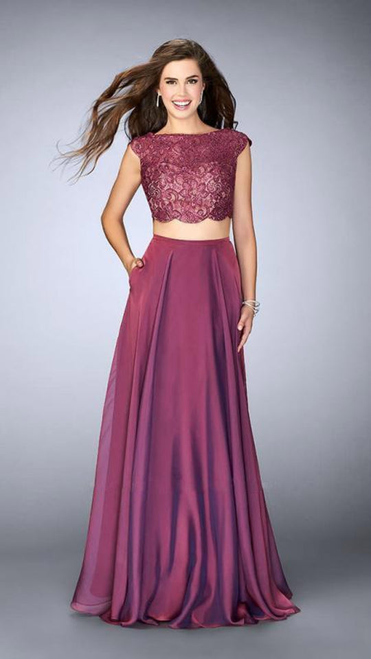 La Femme - 23922 Sophisticated Laced Bateau Neck Two-Piece Chiffon Dress