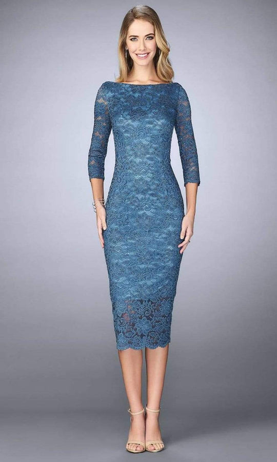 La Femme - 24875 Lace Tea Length Dress
