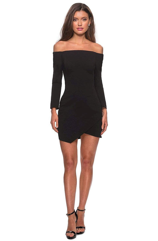 La Femme - 28182 Long Sleeve Off-shoulder Jersey Sheath Dress