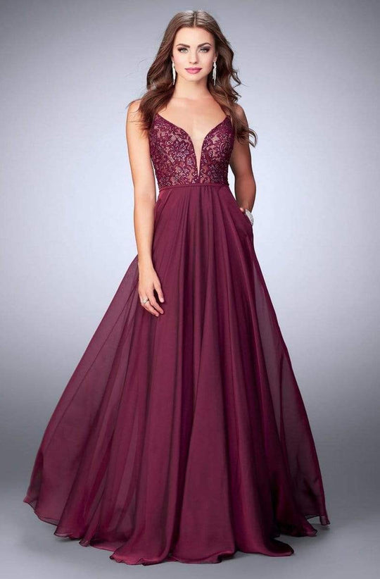 La Femme - Deep Sweetheart Long Lace Evening Gown 23964SC