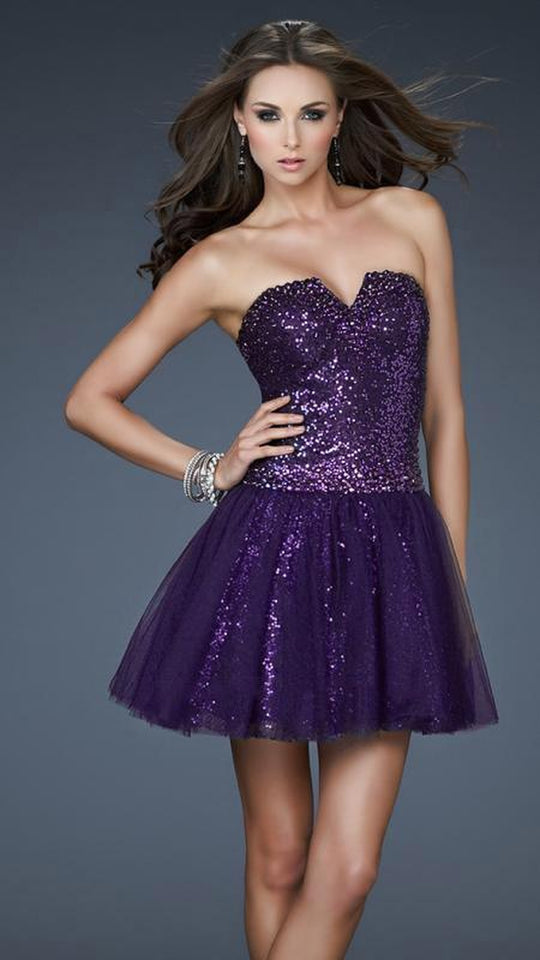La Femme - 18124 Sparkling Notched Sweetheart Tulle A-Line Cocktail Dress