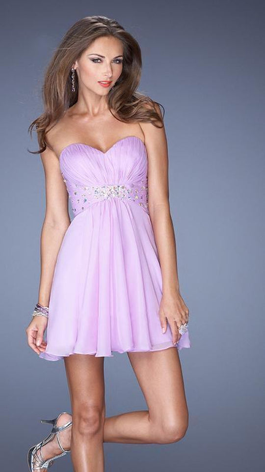 La Femme - 19433 Finely-Ruched Sweetheart A-Line Chiffon Cocktail Dress