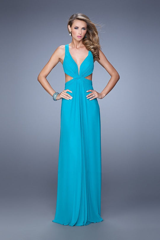 La Femme - 21006 Gorgeous V-Neckline Strappy Cutout Back Evening Gown