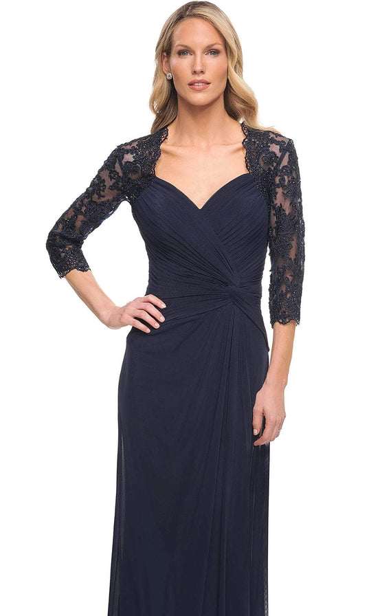 La Femme 23244 Beaded Lace V-Neck Evening Dress