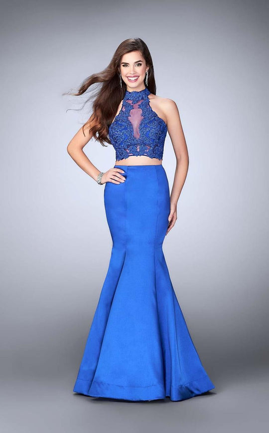 La Femme - 24306 Sheer Lace Halter Mikado Mermaid Prom Dress