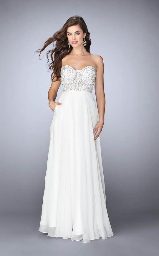 La Femme - 24318 Strapless Sweetheart Lace Bodice Prom Dress