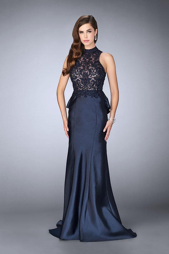 La Femme Gigi - 24651 Sheer Lace Halter Style Mikado Prom Dress