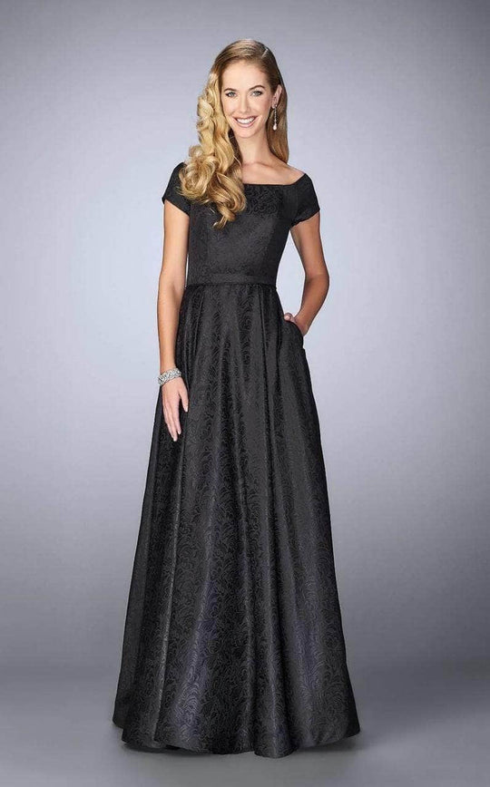 La Femme - Off-Shoulder Jacquard A-Line Evening Dress 24859SC