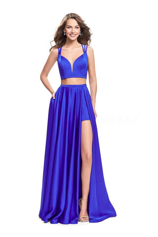 La Femme - 25288 Two-Piece Plunging Strappy Satin A-Line Gown