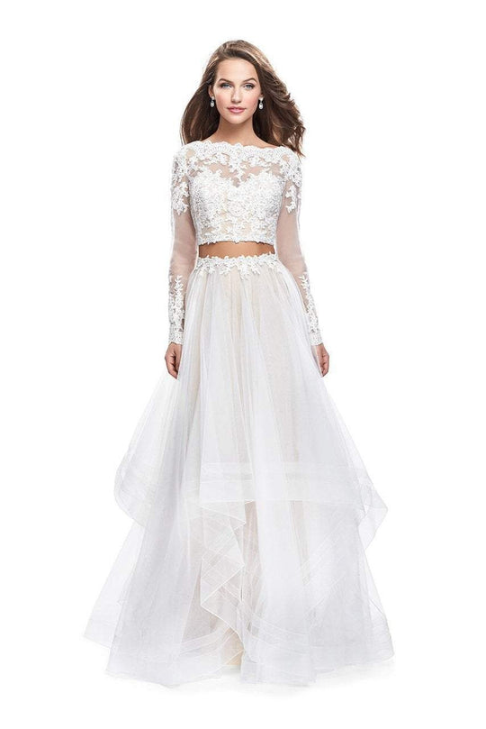 La Femme - 25300 Two-Piece Illusion Appliqued Bodice Tulle Gown