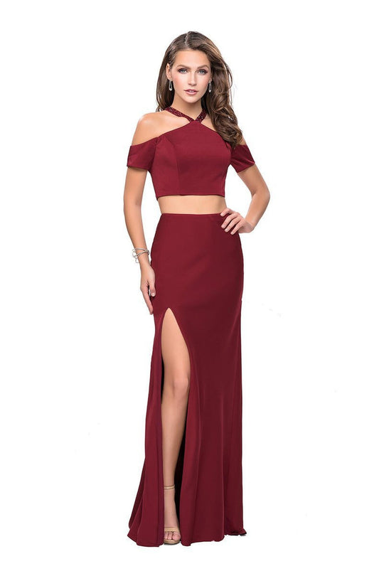 La Femme - 25846 Two Piece Beaded Halter Sheath Dress