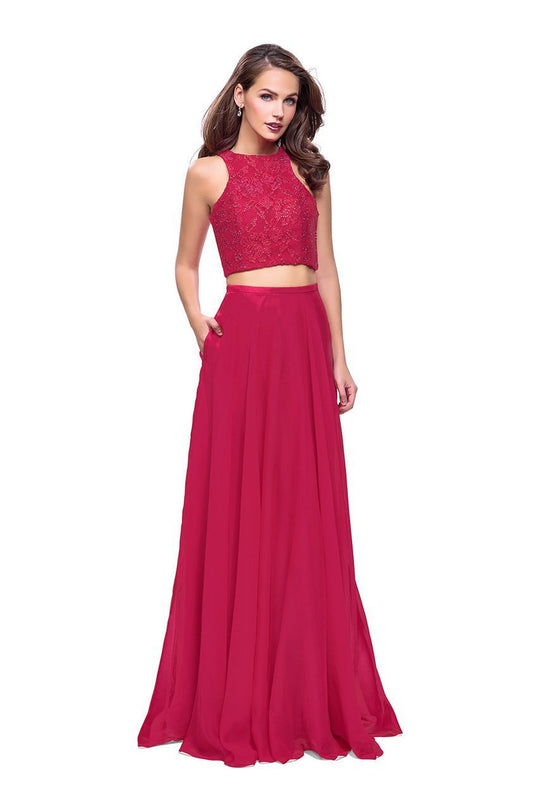La Femme - 26087 Beaded Lace Two Piece Chiffon A-line Dress