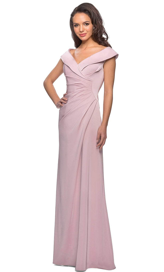 La Femme - 26523 Wide V Neck Fold over Sleeves Long Gown