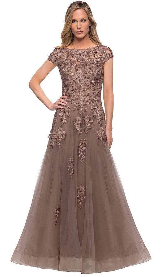 La Femme - 26907 Lace Applique Bateau A-line Dress